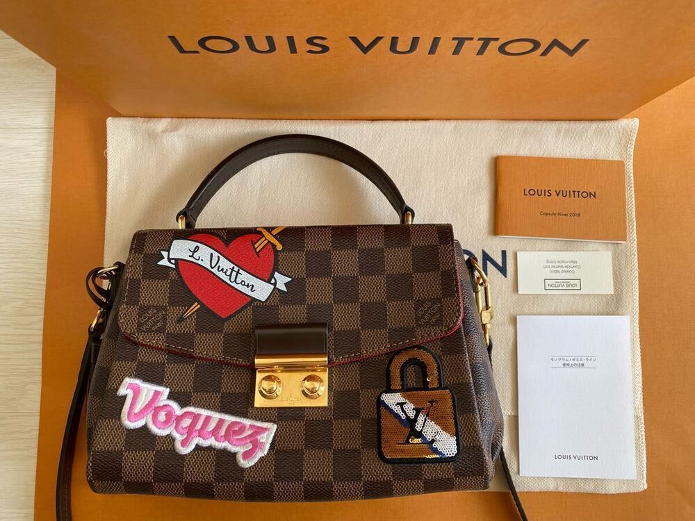 Louis Vuitton Croisette Damier Ebene Brown Shoulder Bag Handbag Patch Sequins